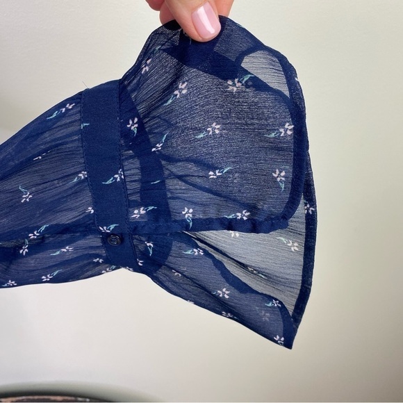 Lucky Brand Blue floral mixed print sheer back boho bohemian blouse top size L - Picture 7 of 9